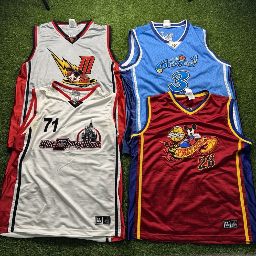 Vintage Disney Basketball Jersey Mens L Lot Of 4 Mickey Genie Walt Disney World